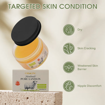Chialing Handmade Lanolin - 100% Pure All Natural Grass Fed Australian Lanolin- Made in USA - Usp Grade Moisturizer For Dry Skin, Eczema, Cracked Skin, Nipple Discomfort, Lip Hydration - Unscented, Additive-Free Lanolin Cream(3.5 oz)