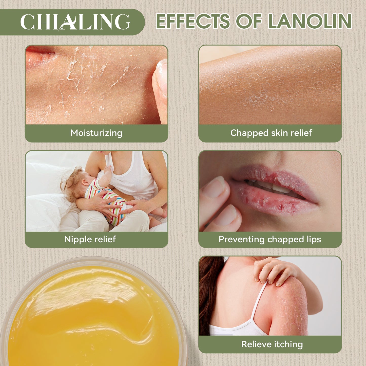 Chialing Handmade Lanolin - 100% Pure All Natural Grass Fed Australian Lanolin- Made in USA - Usp Grade Moisturizer For Dry Skin, Eczema, Cracked Skin, Nipple Discomfort, Lip Hydration - Unscented, Additive-Free Lanolin Cream(3.5 oz)