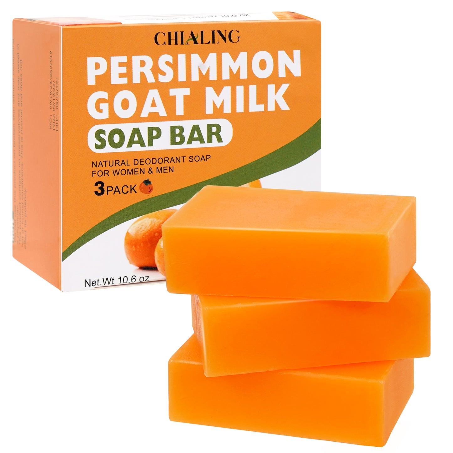 Chialing Persimmon Body Soaps Bar for Eliminate Nonenal Odor| Purely Natural Handmade| Persimmon Soap For Old People Smell Rich Persimmon & Goat Milk Extract Soap for Men & Women