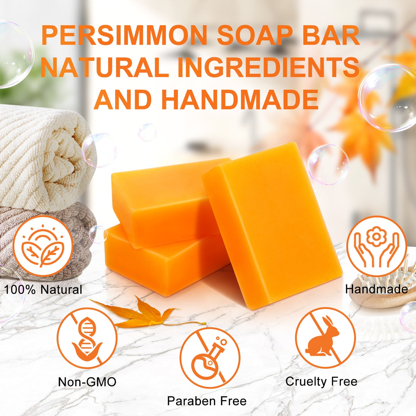 Chialing Persimmon Body Soaps Bar for Eliminate Nonenal Odor| Purely Natural Handmade| Persimmon Soap For Old People Smell Rich Persimmon & Goat Milk Extract Soap for Men & Women