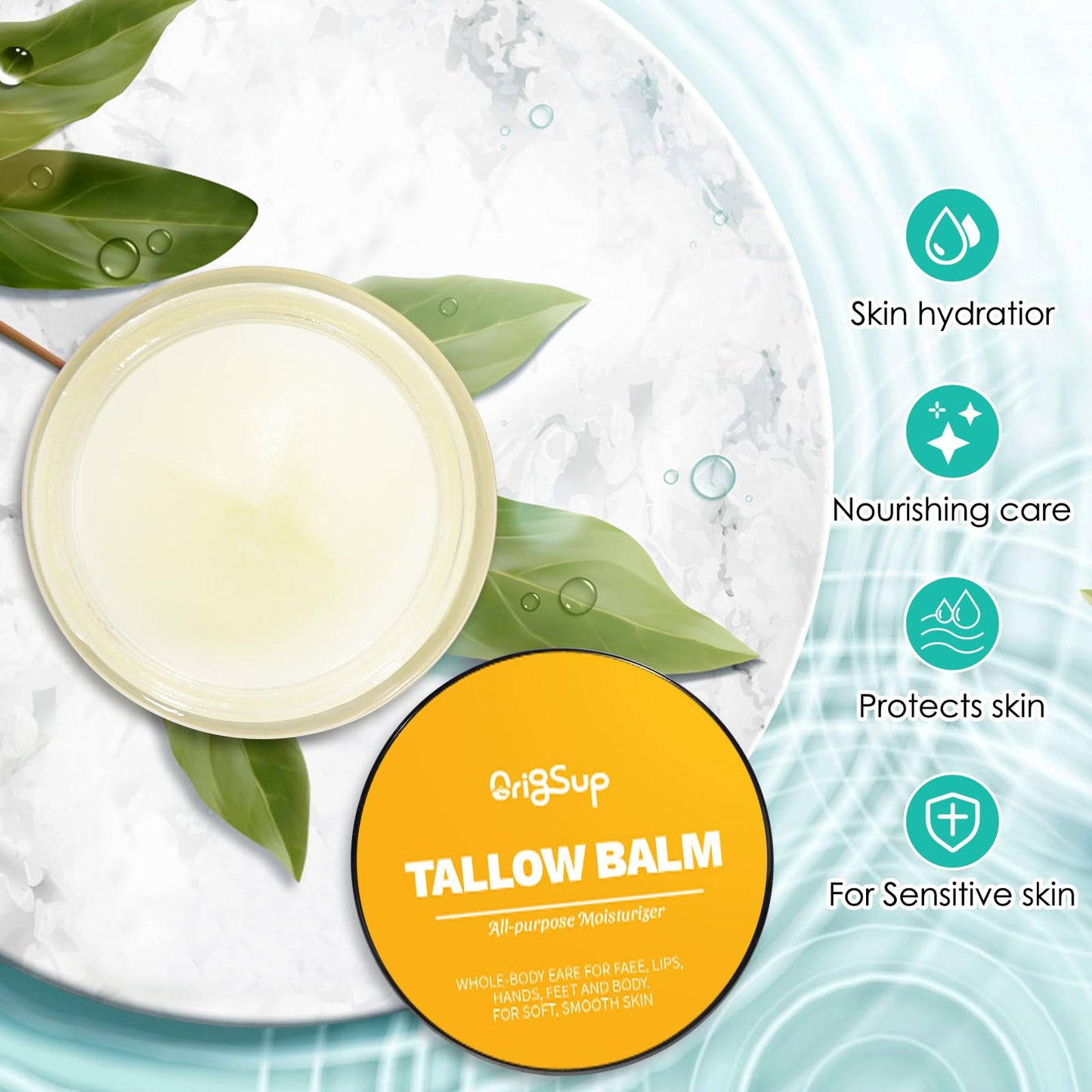 Beef Tallow Balm for Skin Care - All Natural Moisturizing Body Oil with Honey and Beeswax for Dry, Cracked, Itchy Skin - Tallow from Grass-Fed Cows – Beef Tallow Moisturizer, 2 Fl. oz.