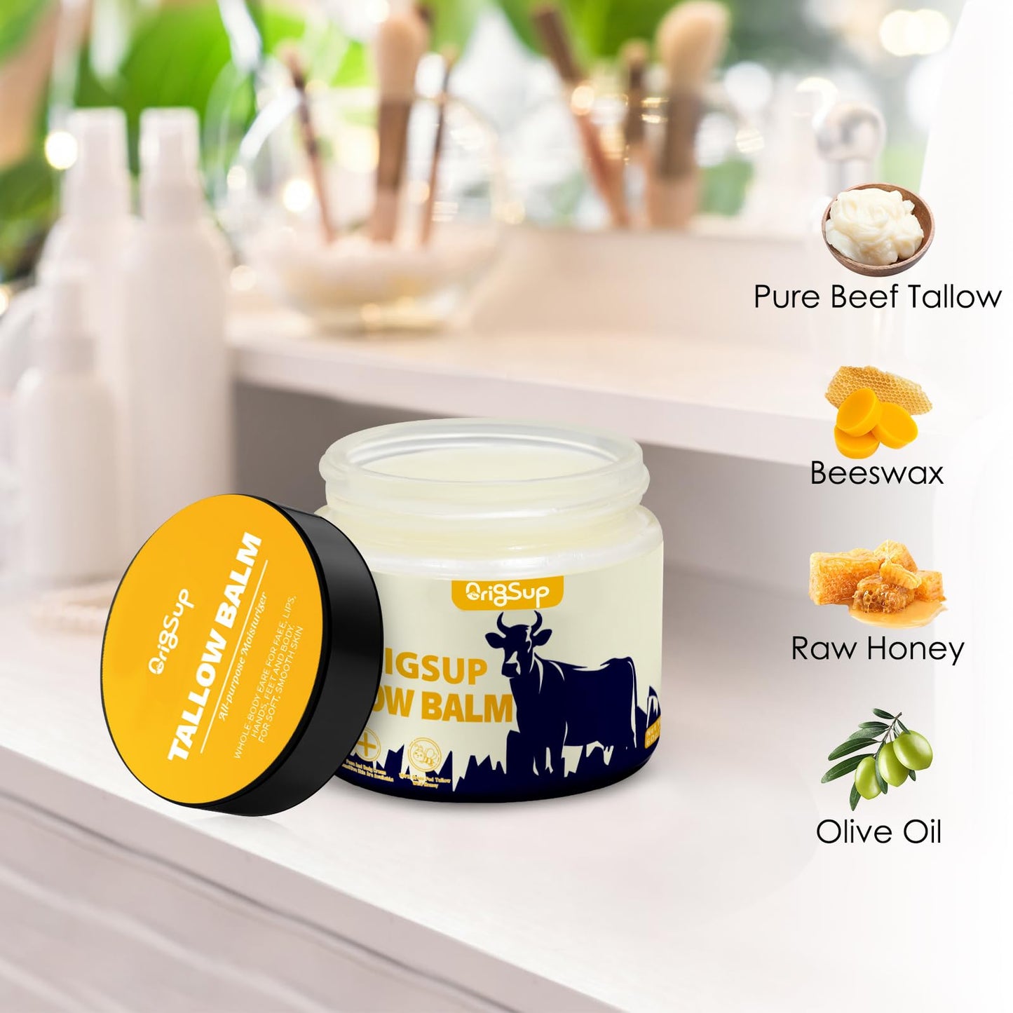 Beef Tallow Balm for Skin Care - All Natural Moisturizing Body Oil with Honey and Beeswax for Dry, Cracked, Itchy Skin - Tallow from Grass-Fed Cows – Beef Tallow Moisturizer, 2 Fl. oz.